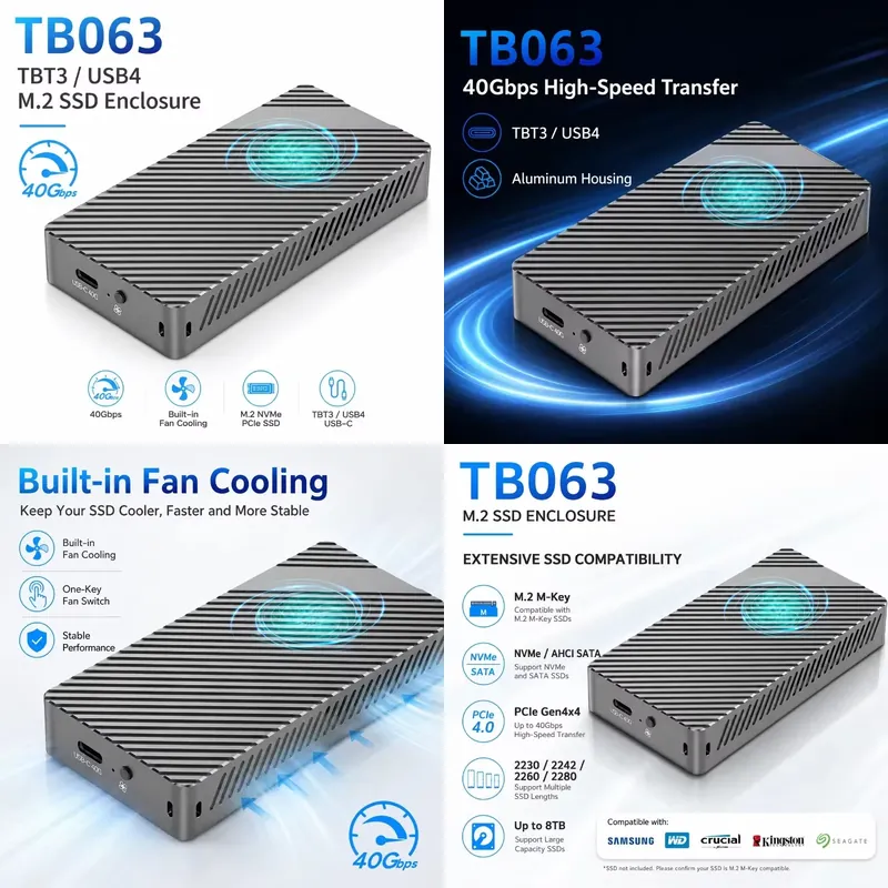 Nvme Ssd - AP01 สำหรับกล่องใส่ SSD แบบระบายความร้อนด้วยอากาศ 3 USB4